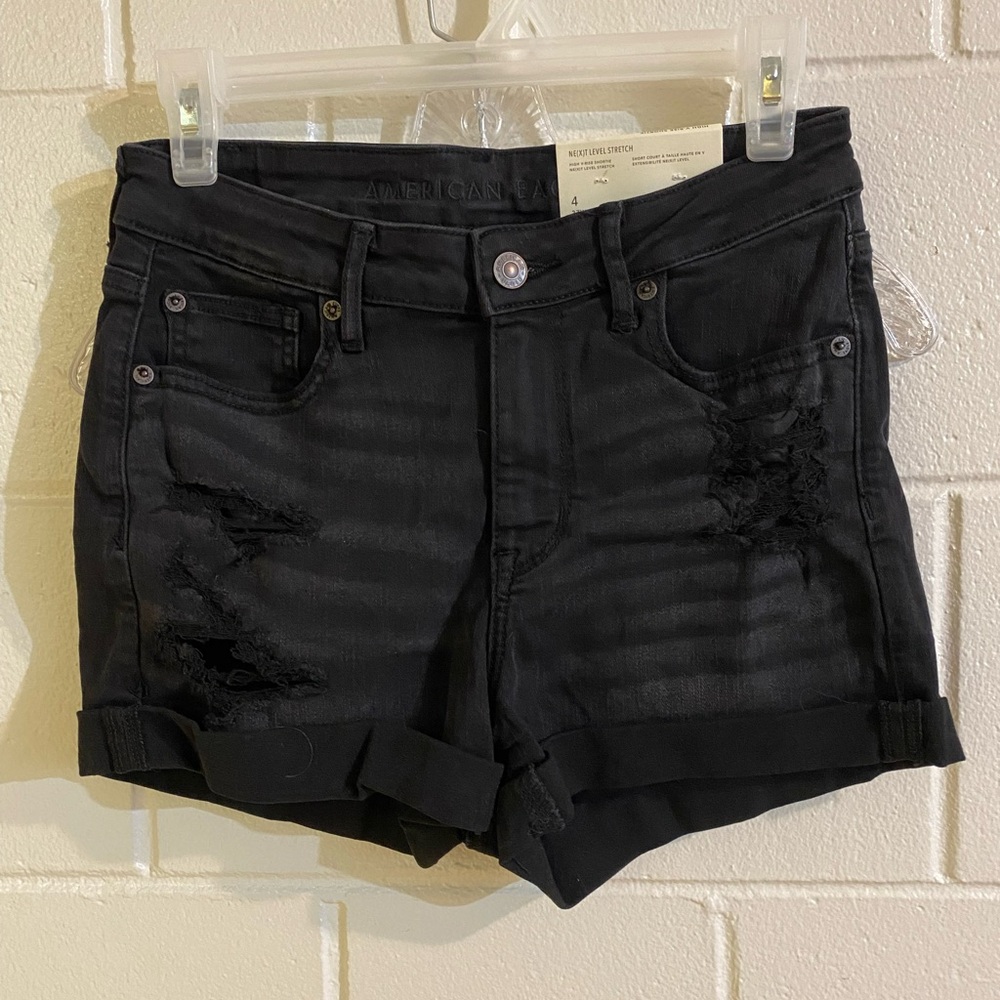 American Eagle black distressed high waisted jean shorts
